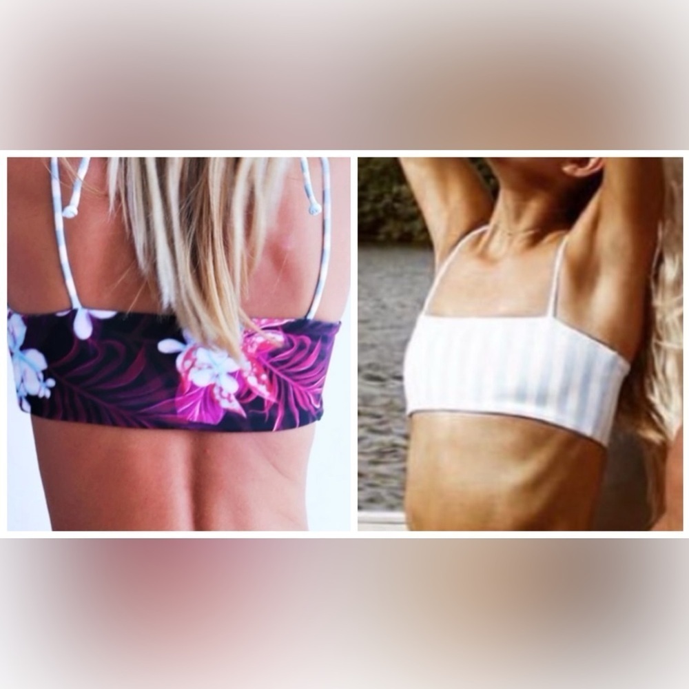Lali + Layla reversible bandeau bikini top. Tropical/stripes. Size Xs